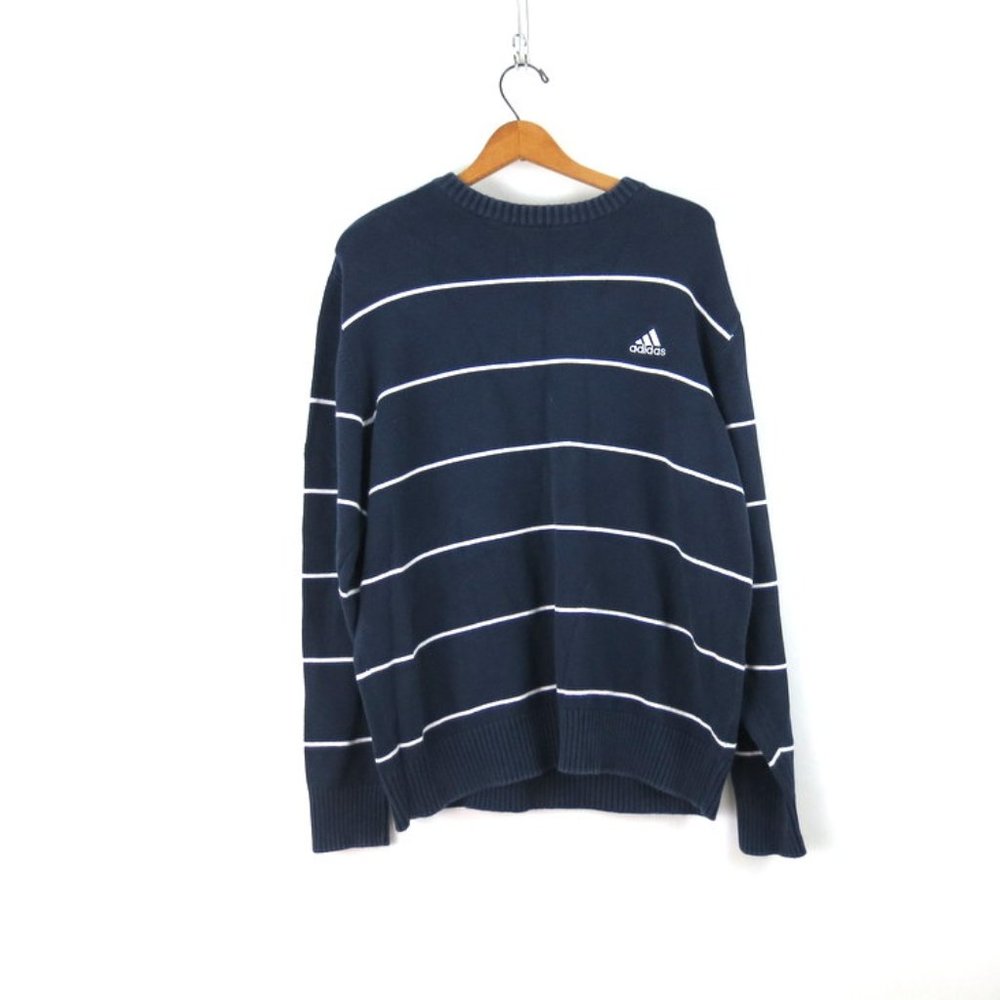 Blue Cotton ADIDAS Sweater Pullover with Stripes